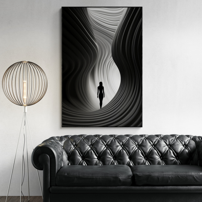 Tablou canvas, modern, silueta femeie, nuante de negru, gri, pentru hol [1]