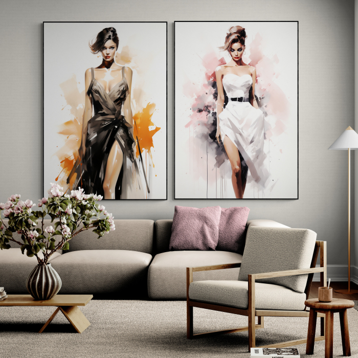 Tablou canvas, modern, silueta femeie rochie eleganta, fashionin, stil abstract pentru living [1]