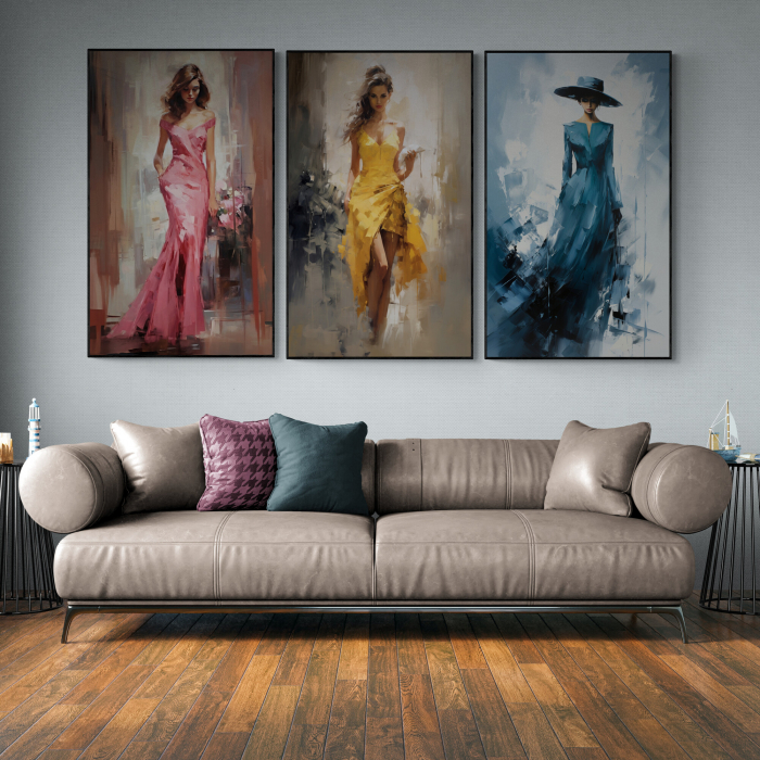 Tablou canvas, modern, silueta femeie rochie eleganta, fashionin, stil abstract pentru salon [1]