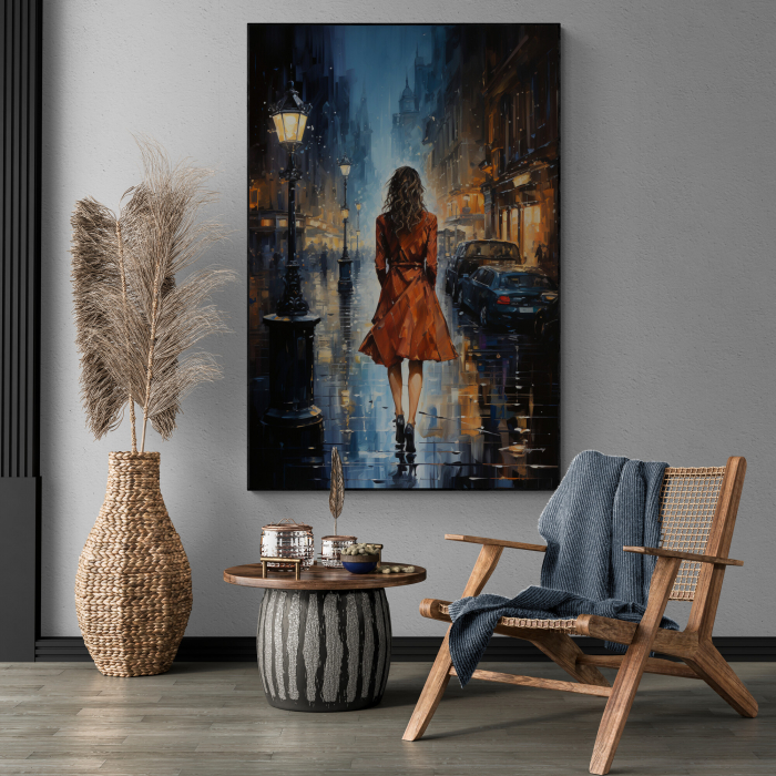 Tablou canvas, modern, silueta femeie, stil abstract, nuante de albastru, rosu, pentru birou [1]