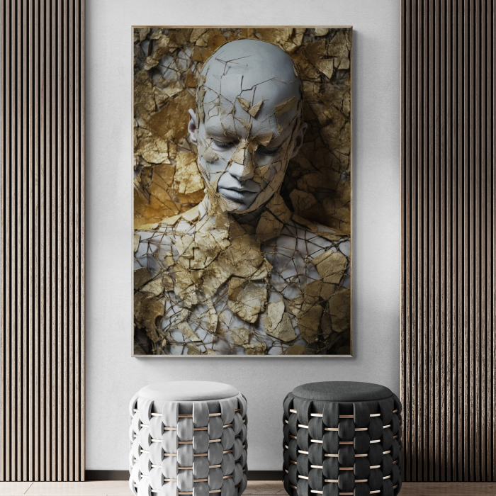 Tablou canvas, modern, silueta senzuala, in nuante de gri, auriu, pentru hotel [1]