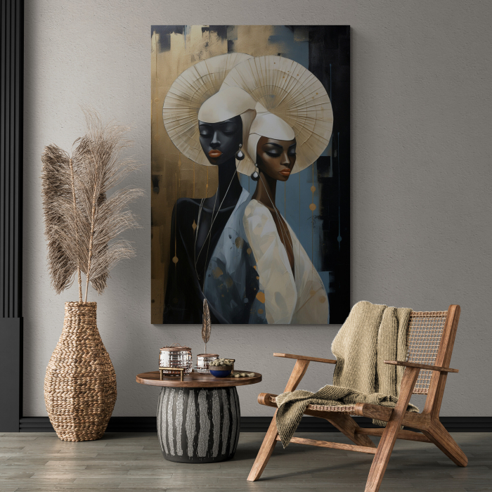 Tablou canvas, modern, siluete femei, in stil abstract, nuante de alb, albastru, pentru hotel [1]