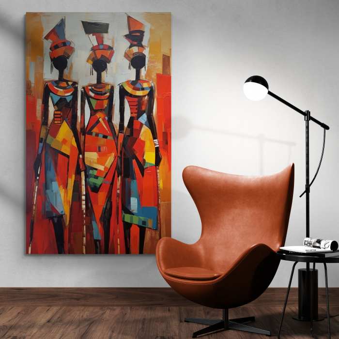 Tablou canvas, modern, siluete femeie, in stil abstract, nuante de portocaliu, pentru hol [1]
