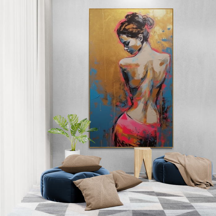 Tablou canvas, modern, siluete femeie senzuala, in stil abstract, nuante de rosu, albastru, pentru dormitor [1]