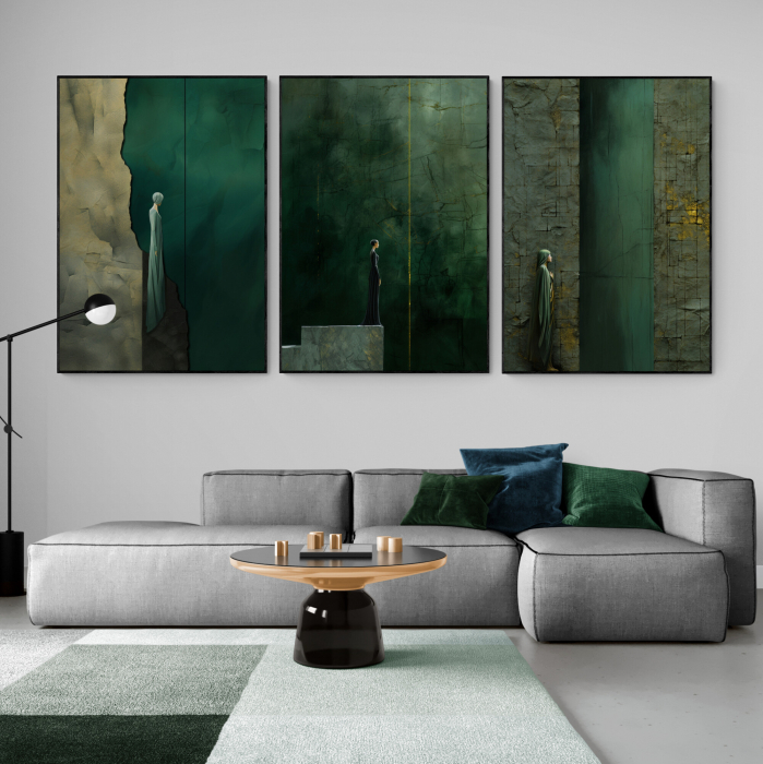 Tablou canvas, modern, siluete, in stil abstract, nuante de verde smarald, pentru hotel [1]