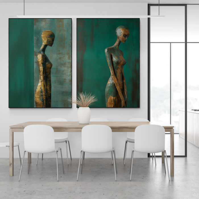 Tablou canvas, modern, siluete, in stil abstract, nuante de verde smarald, pentru restaurant [1]