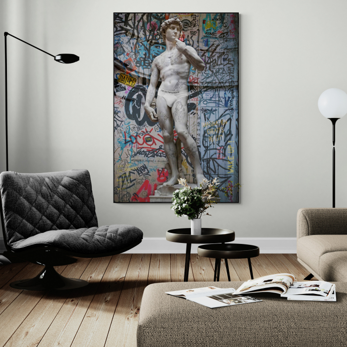 Tablou canvas modern cu statuie David în stil colaj color [1]