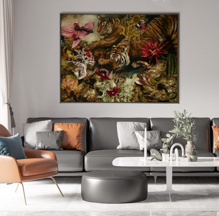 Tablou canvas, modern, tigru, vanatoare, multicolor, pentru birou, 70 x 90 cm [1]