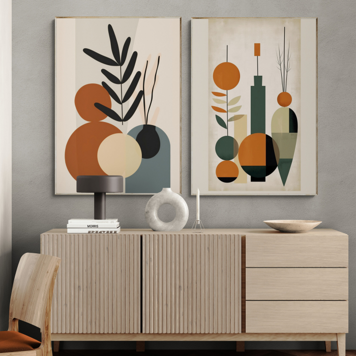 Tablou canvas, modern, vaza cu flori in stil geometric minimalist, pentru living [1]