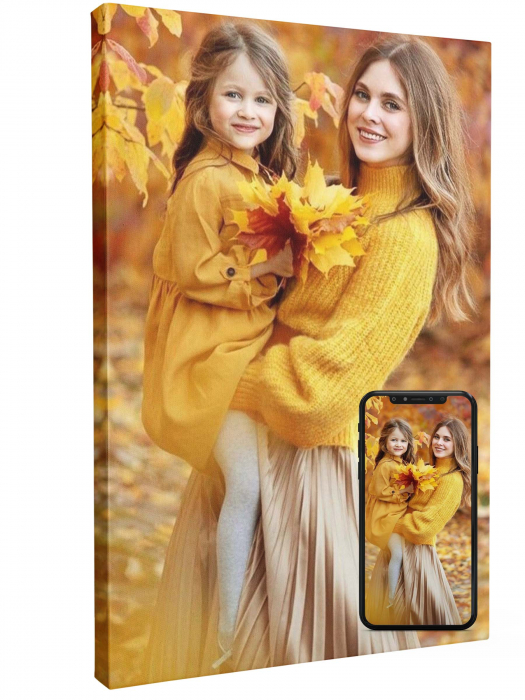 Tablou canvas personalizat, cu fotografia Mama & Fiica, in stil pictura in ulei, Intaglio, color, print pe panza Premium [3]