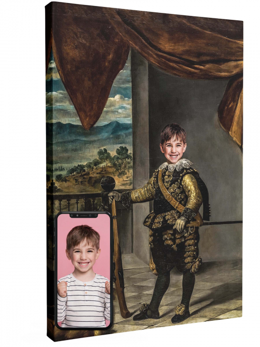 Tablou canvas personalizat, cu poza copilului in stil Regal, Intaglio, color, print pe panza Premium [1]