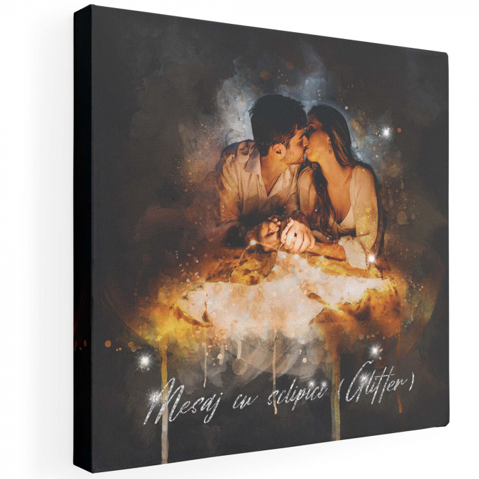 Tablou canvas personalizat, Poza de cuplu cu sclipici, Intaglio, alb negru, print pe panza Premium [1]