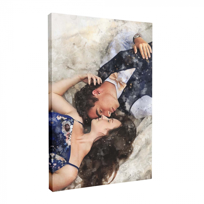 Tablou canvas personalizat, Poza de cuplu cu sclipici, Intaglio, alb negru, print pe panza Premium [4]