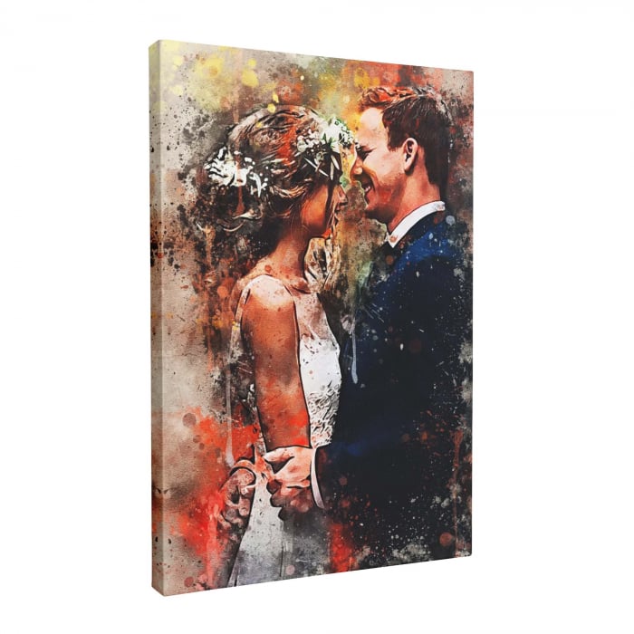 Tablou canvas personalizat, Poza de cuplu cu sclipici, Intaglio, alb negru, print pe panza Premium [3]