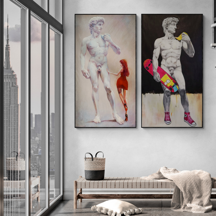 Tablou canvas abstract modern cu Statuie David pentru holuri și showroom-uri. [1]