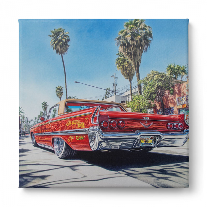 Tablou canvas cu o mașină lowrider roșie decorată artistic [2]