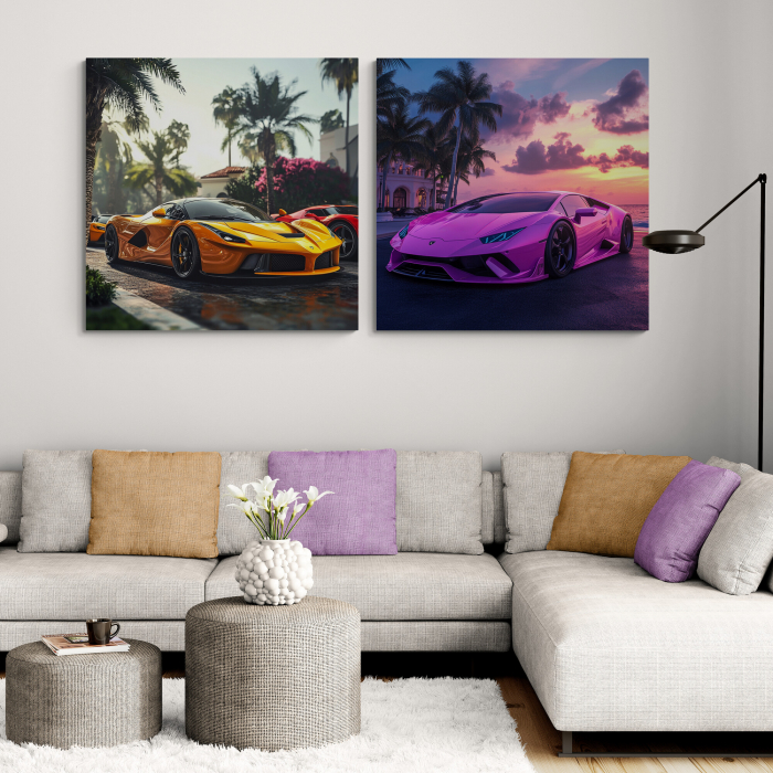 Set de tablouri canvas mașini spectaculoase, integrate într-un cadru exotic [1]