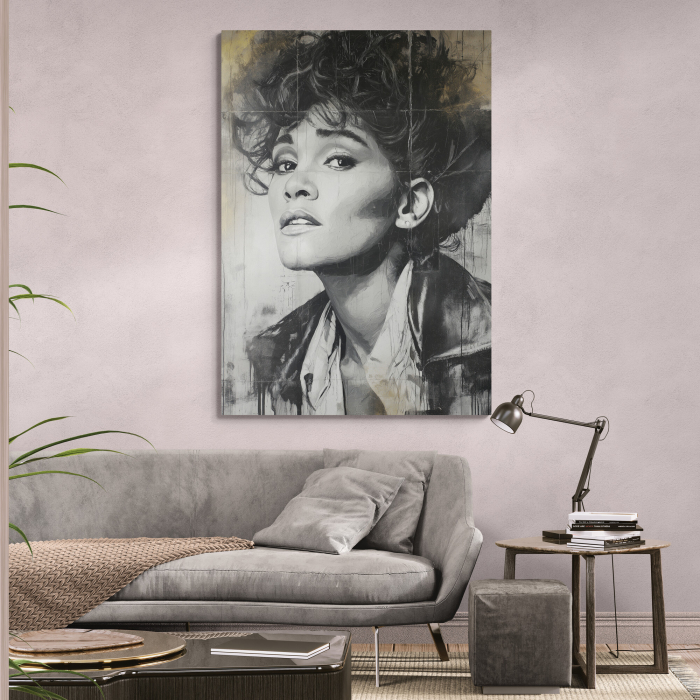 Tablou canvas portret artistic alb-negru al lui Whitney Houston [1]