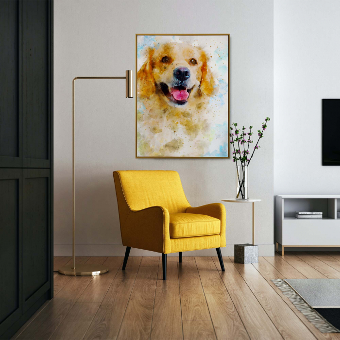 Tablou cu rama, personalizat cu poza ta, Caine, in stil acuarela, Intaglio, color, print pe hartie foto Fine Art [2]