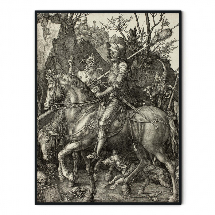 Tablou decorativ, Intaglio, alb negru, Clasic, print pe hartie foto Fine Art, Knight Death and the Devil de Albrecht Durer [2]