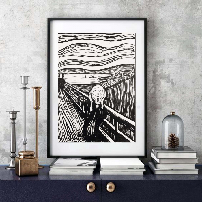 Tablou decorativ, Intaglio, alb negru, Clasic, print pe hartie foto Fine Art, The Scream de Edvard Munch [1]