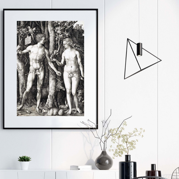 Tablou decorativ, Intaglio, alb negru, Clasic, print pe hartie foto Fine Art, Adam and Eve de Albrecht Durer [1]