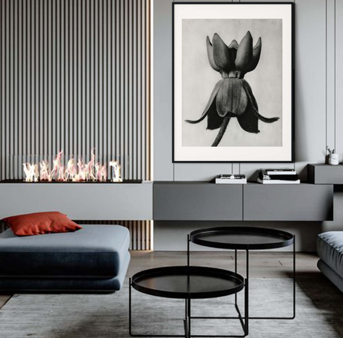 Tablou decorativ, Intaglio, Modern, alb negru, Flori ornamentale, print pe hartie foto Fine Art, neinramat, pentru living, birou, hol [1]