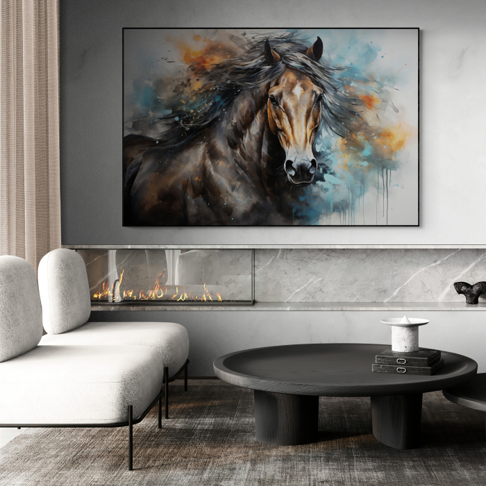 Tablou decorativ, Modern, Animale, Cai in stil abstract, nuante de albastru,, pentru living [1]