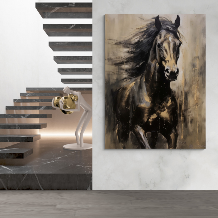 Tablou decorativ, Modern, Animale, Cai in stil abstract, nuante de maro, pentru hotel [1]