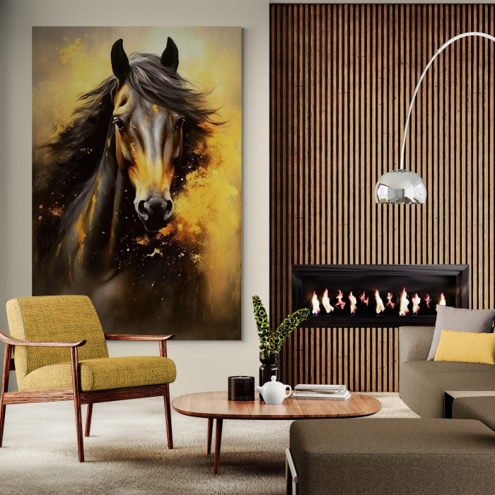 Tablou decorativ, Modern, Animale, Cal in stil abstract, nuante de galben, pentru living [1]