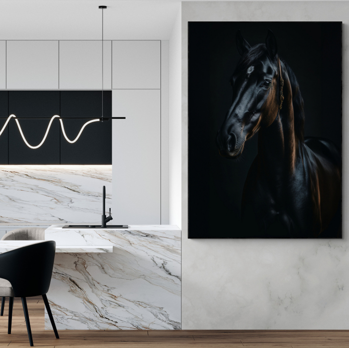 Tablou decorativ, Modern, Animale, Cal negru, pentru sufragerie [1]
