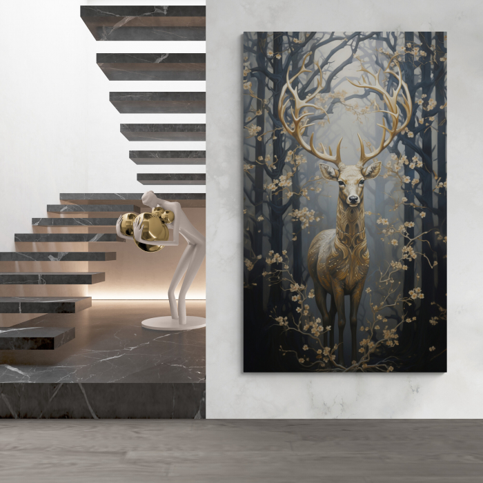 Tablou decorativ, Modern, Animale, Cerb in padure, silizat, pentru hotel [1]