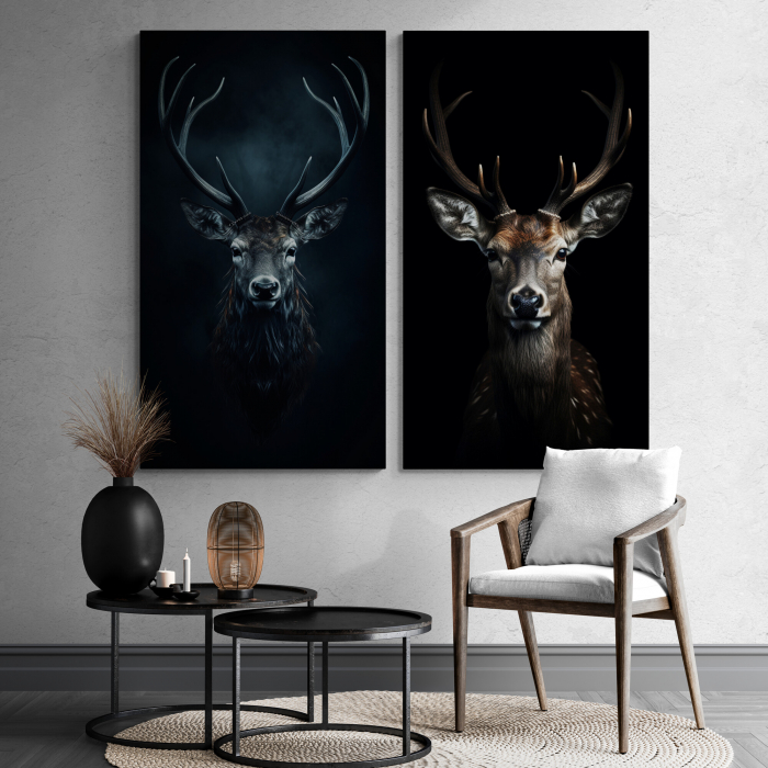 Tablou decorativ, Modern, Animale, Cerb pe fundal negru, gri, pentru living [2]