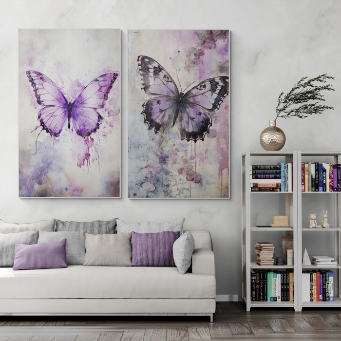 Tablou decorativ, Modern, Animale, Fluturi colorati, nuante de mov, pentru living [1]