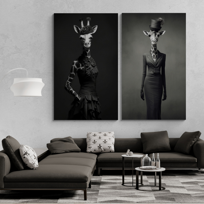 Tablou decorativ, Modern, Animale, Girafa fashion elegant, alb negru, pentru living [1]