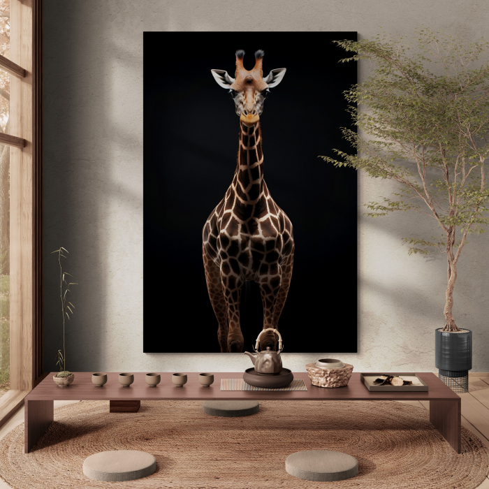 Tablou decorativ, Modern, Animale, Girafa pe fundal negru, pentru living [1]