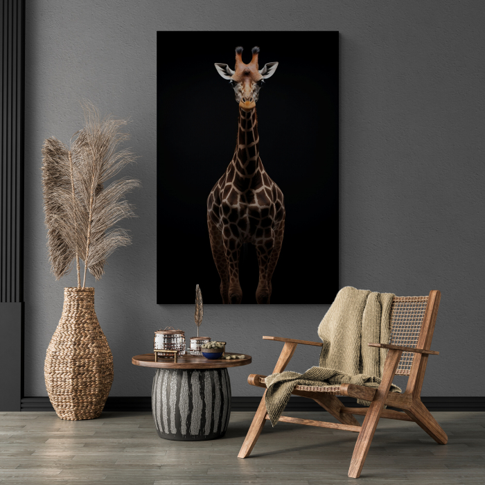Tablou decorativ, Modern, Animale, Girafa pe fundal negru, pentru living [2]