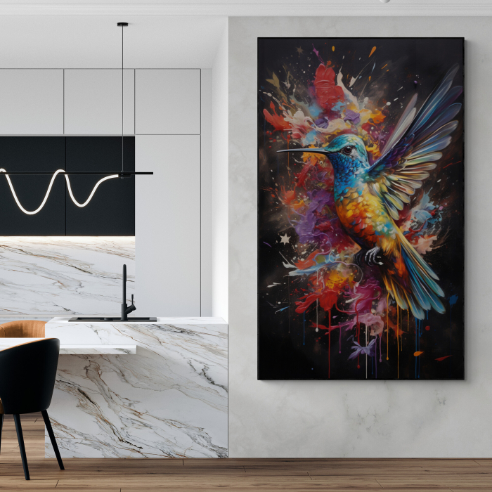 Tablou decorativ, Modern, Animale, Pasarea Colibri, in stil pictura abstracta, colorat pentru living [1]