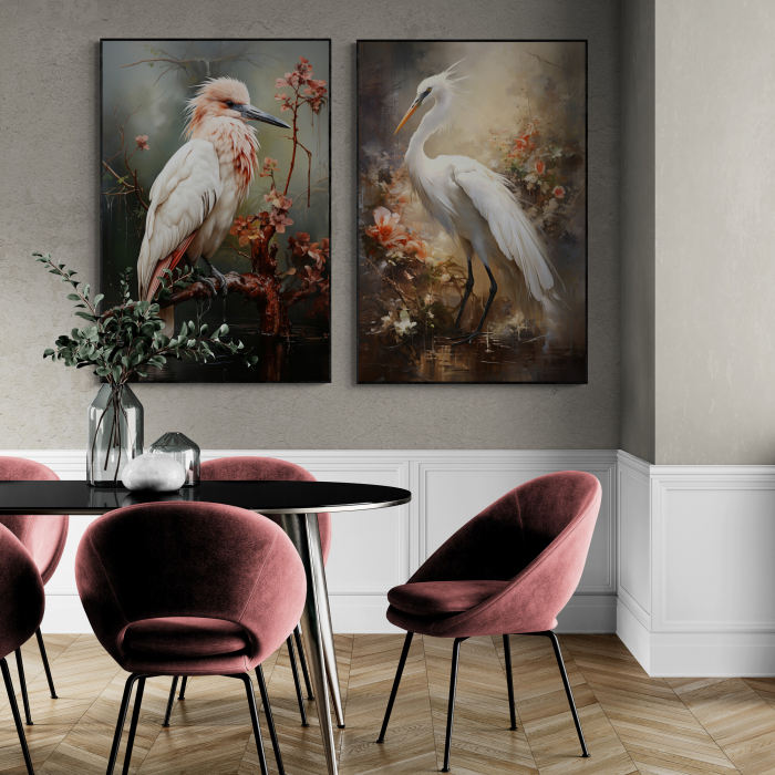 Tablou decorativ, Modern, Animale, Pasari elegante, flori,  pentru Bucatarie [1]