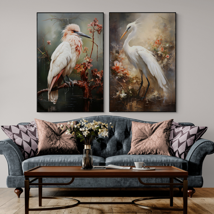 Tablou decorativ, Modern, Animale, Pasari elegante, flori,  pentru Bucatarie [2]