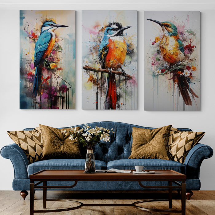 Tablou decorativ, Modern, Animale, Pasari elegante, in stil abstract, nuante de albastru, pentru hol [1]