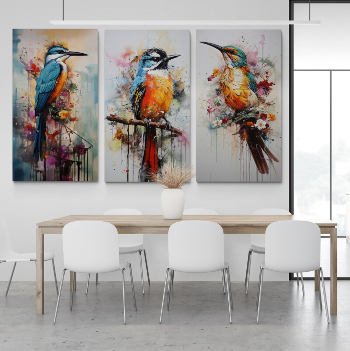Tablou decorativ, Modern, Animale, Pasari elegante, in stil abstract, nuante de albastru, pentru hol [2]