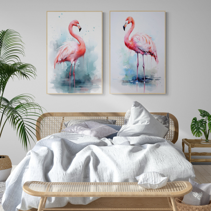 Tablou decorativ, Modern, Animale, Pasari, Flamingo roz in stil abstract, pentru hotel [1]