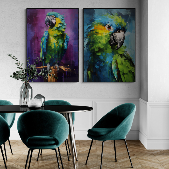 Tablou decorativ, Modern, Animale, Pasari, Papagali colorati, in stil pictura, pentru living [2]
