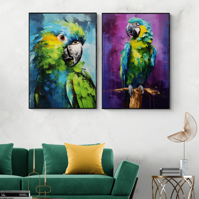 Tablou decorativ, Modern, Animale, Pasari, Papagali colorati, in stil pictura, pentru living [1]