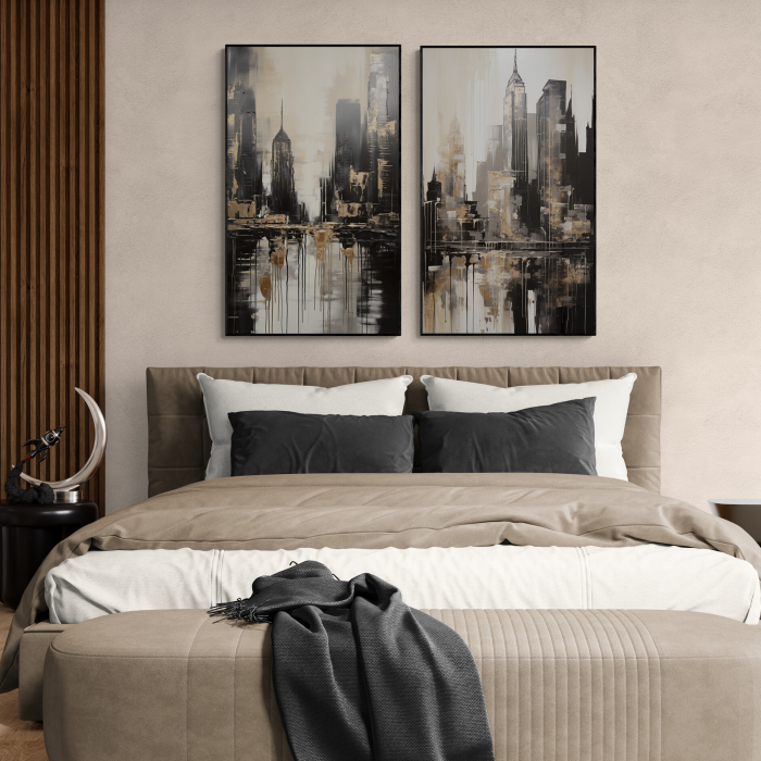Tablou abstract modern în nuanțe de gri și crem pentru hotel [1]