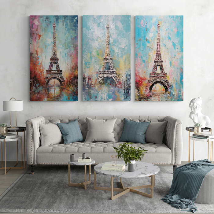 Interpretare abstractă Turnul Eiffel în nuanțe de turcuaz pe canvas. [1]