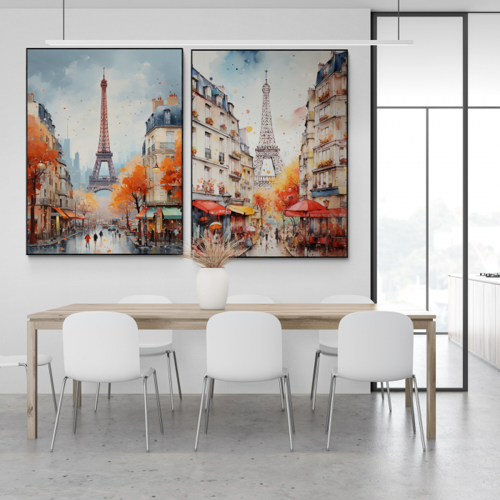 Tablou canvas modern abstract cu peisaj din Paris colorat pentru living [1]
