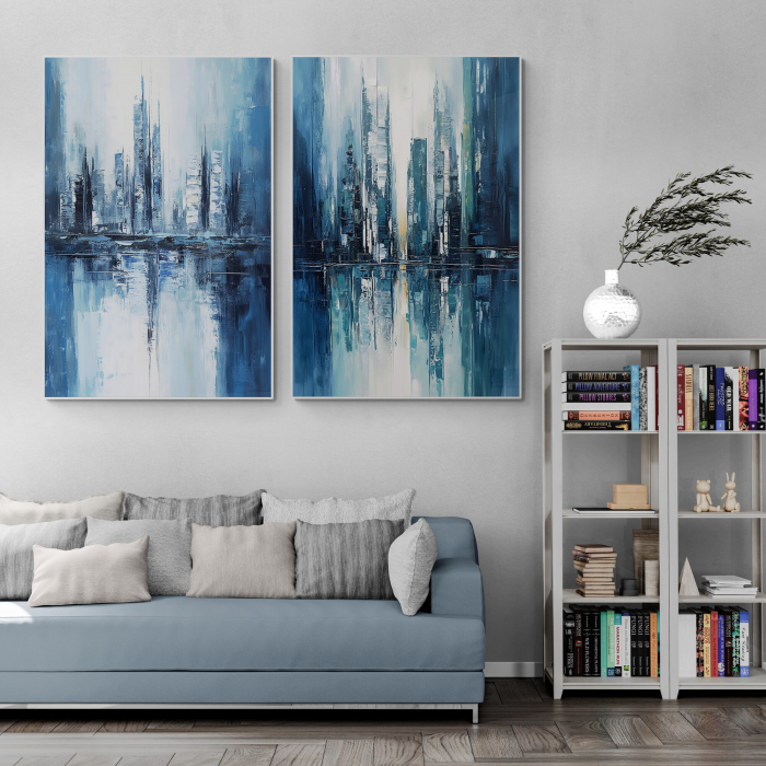 Tablou canvas abstract cu peisaj urban în albastru [1]