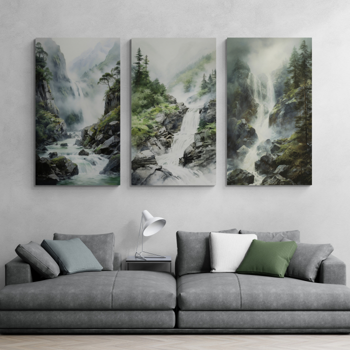 Tablou abstract modern râu în ceață, nuanțe de verde [1]